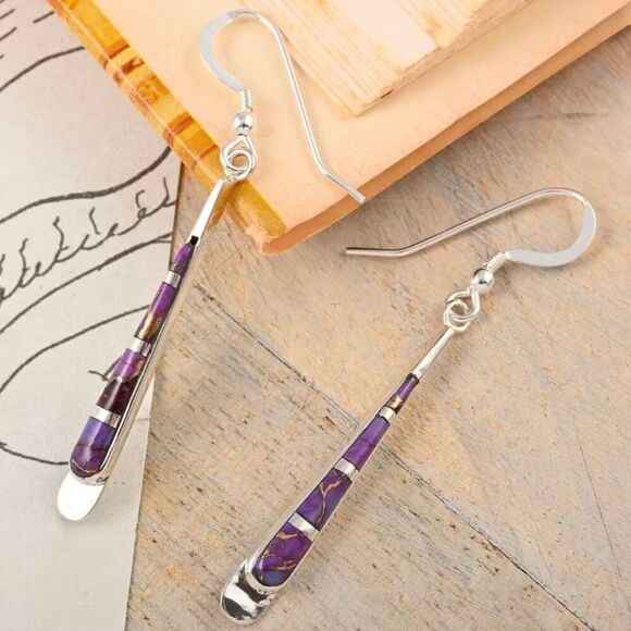 Southwestern Mojave Purple Turquoise 7.50 ctw Drop Earrings in Sterling Silver - Picture 1 of 4